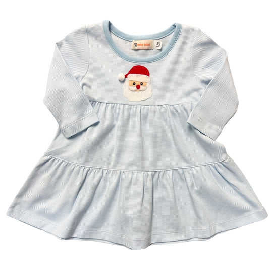 Long Sleeve Santa Light Blue Stripe 2 Tier Dress