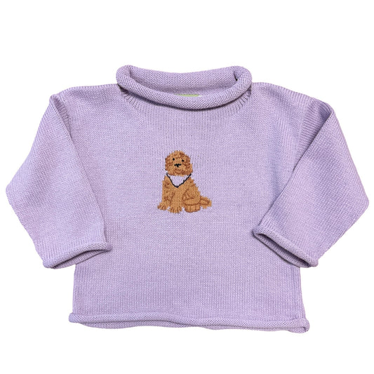 Rollneck Lavender Sweater, Goldendoodle with Bandana