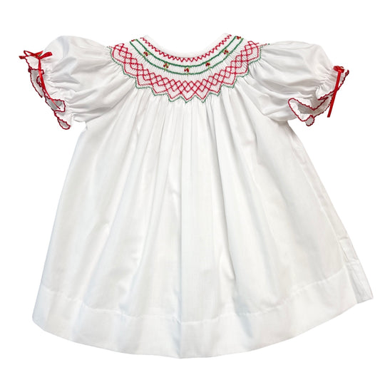 Girl's Holly Smocked Bishop Dress with Ribbon