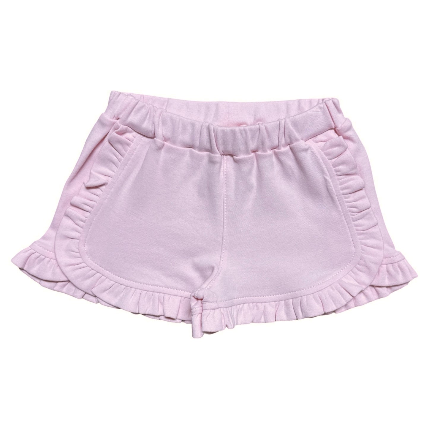 Girl Cotton Shorts with Round Ruffle, Light Pink