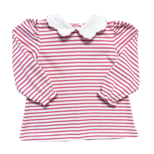 Bryar Collared Long Sleeve Hot Pink Stripe Knit Blouse