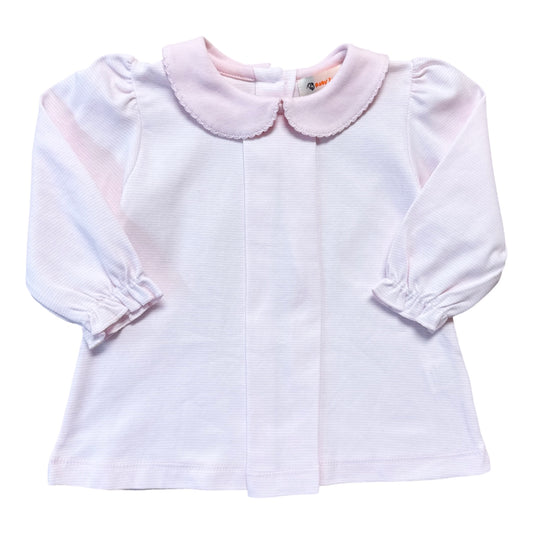 Girl's Long Sleeve Collared Pink Mini Stripe Pleated Shirt