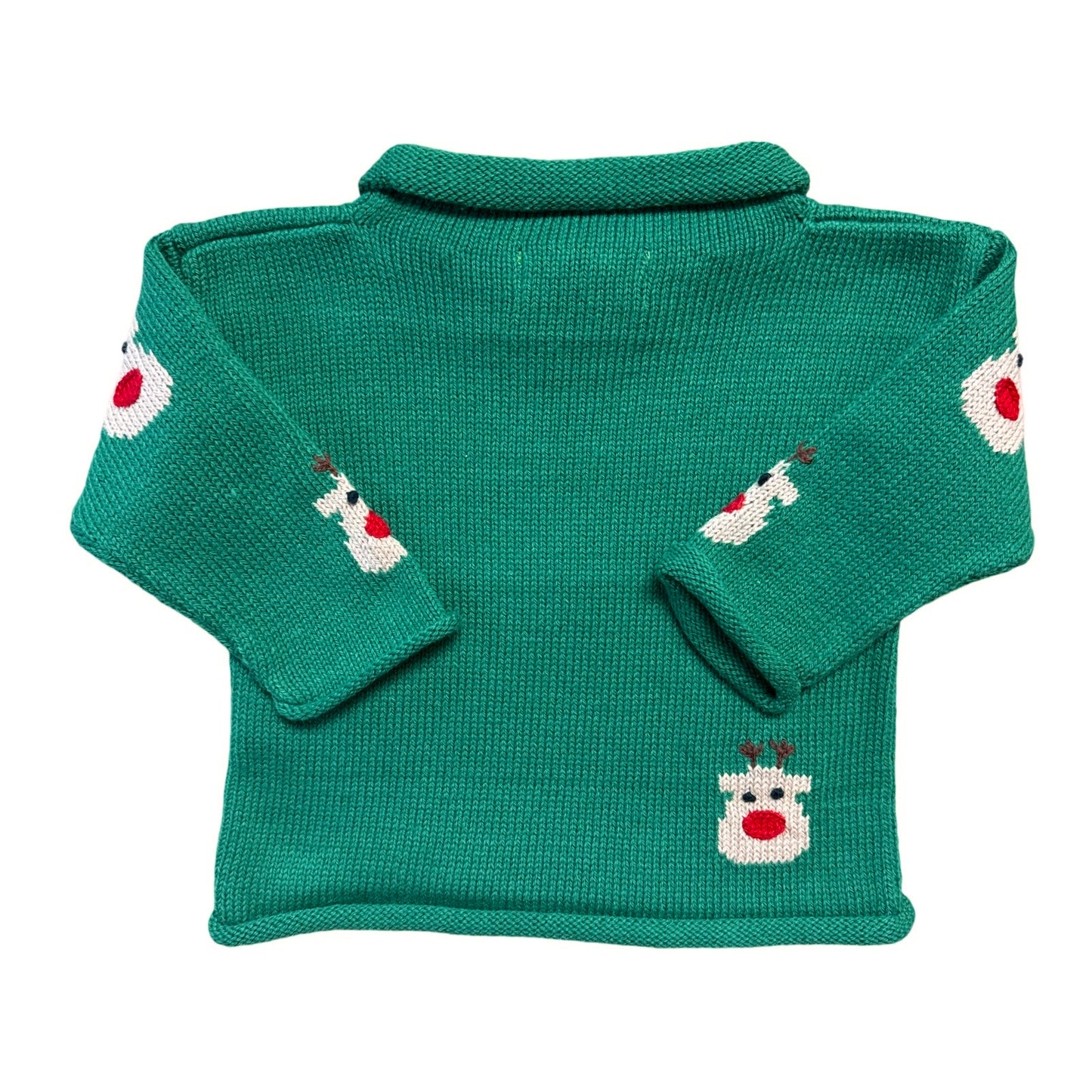 Green Rollneck Sweater with All Over Reindeer