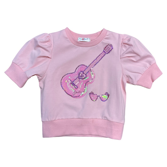 Girl's Guitar Sequins Pink Shirt