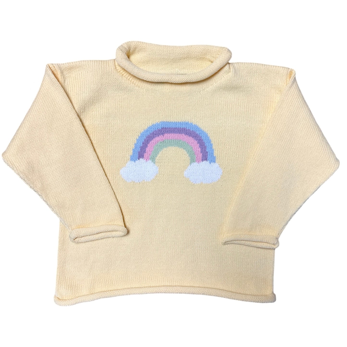 Rollneck Yellow Sweater with Rainbow & Clouds