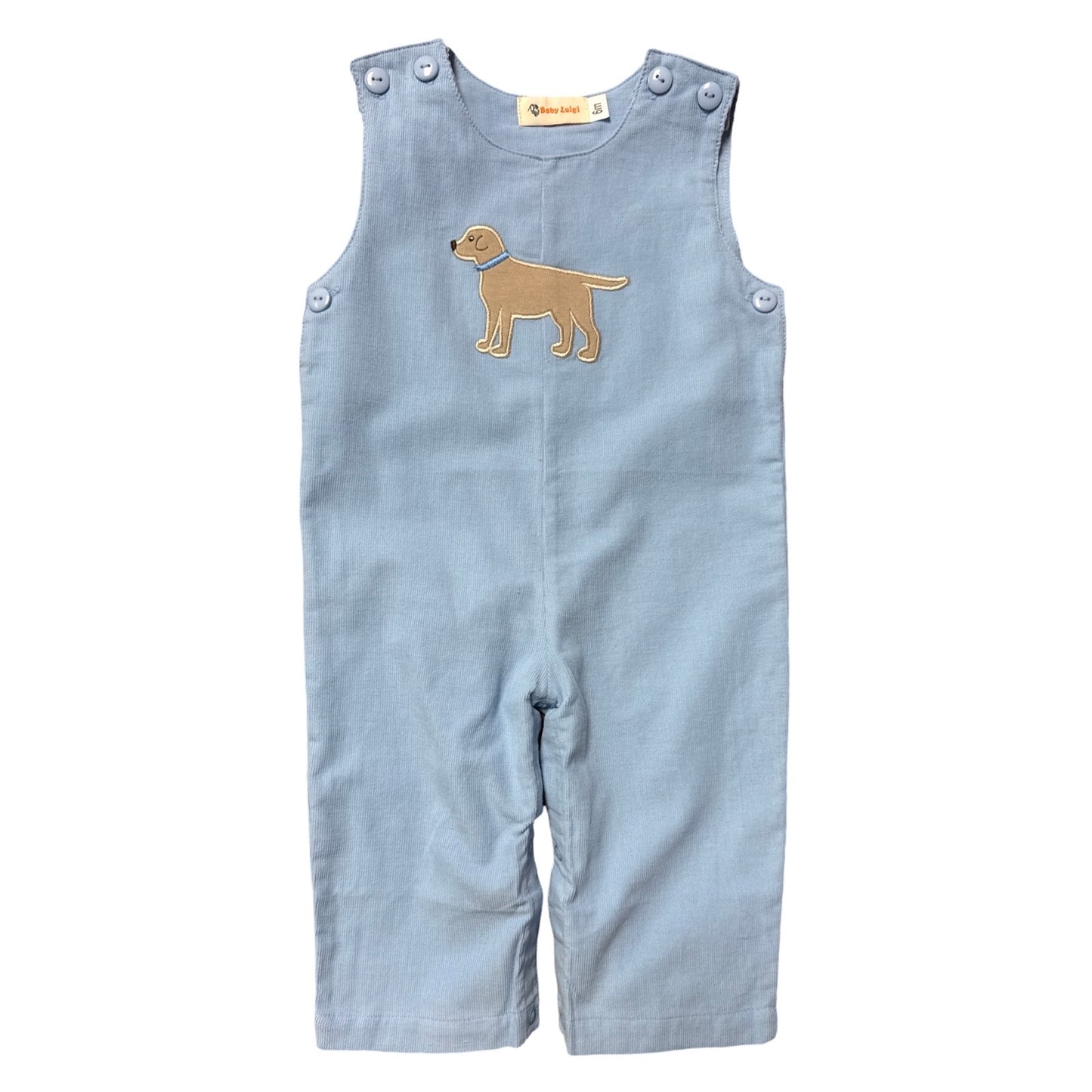 Boy's Corduroy Blue Overalls with Dog Applique