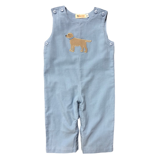 Boy's Corduroy Blue Overalls with Dog Applique