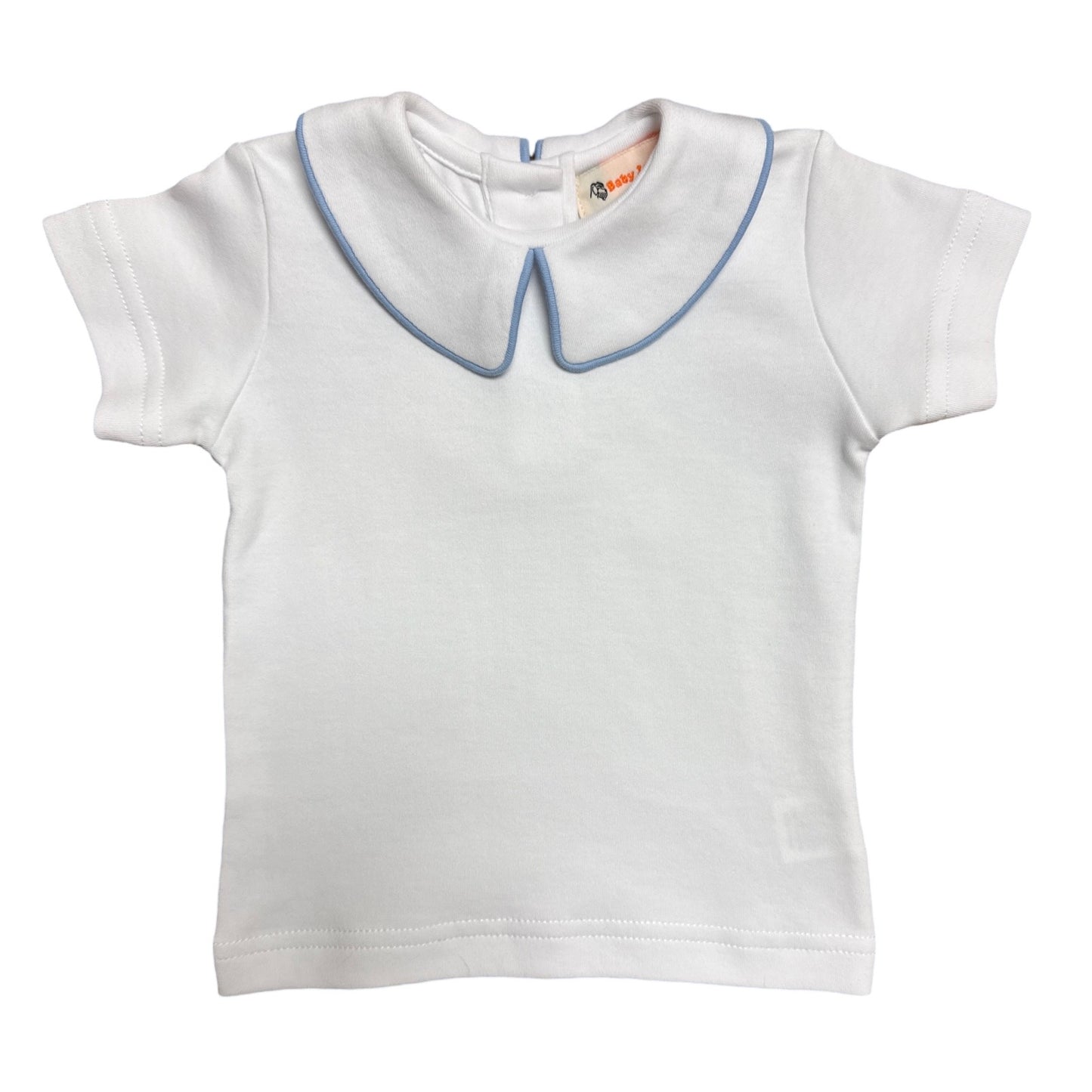 Boy's Short Sleeve Collared Knit Top, Sky Blue Trim