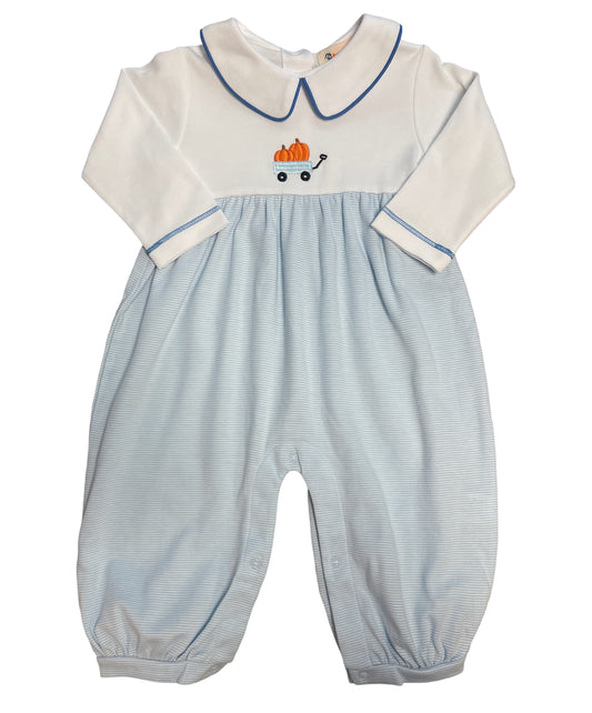 Boy's Blue Mini Stripe Pumpkin Wagon Playsuit