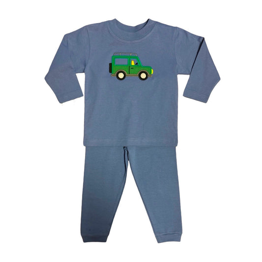 Boy's Long Sleeve Slate Blue Jeep Applique Pant Set