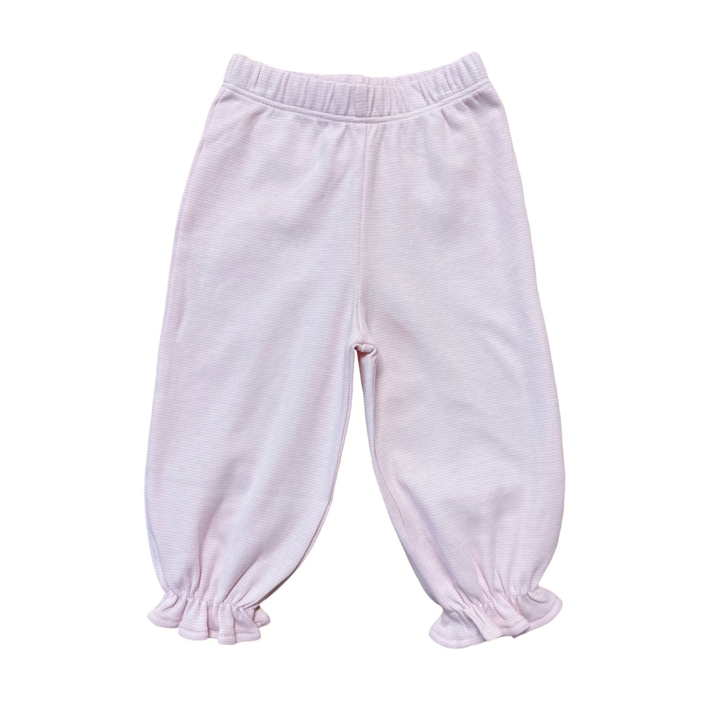 Girl's Interlock Cotton Light Pink Mini Stripe Cinched Ruffle Pants