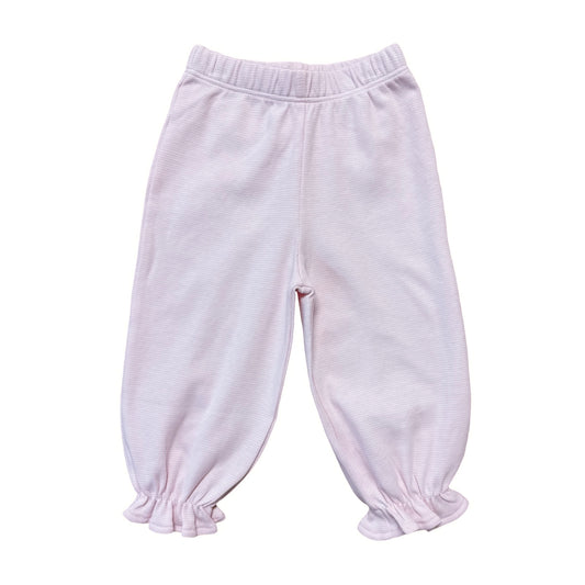 Girl's Interlock Cotton Light Pink Mini Stripe Cinched Ruffle Pants