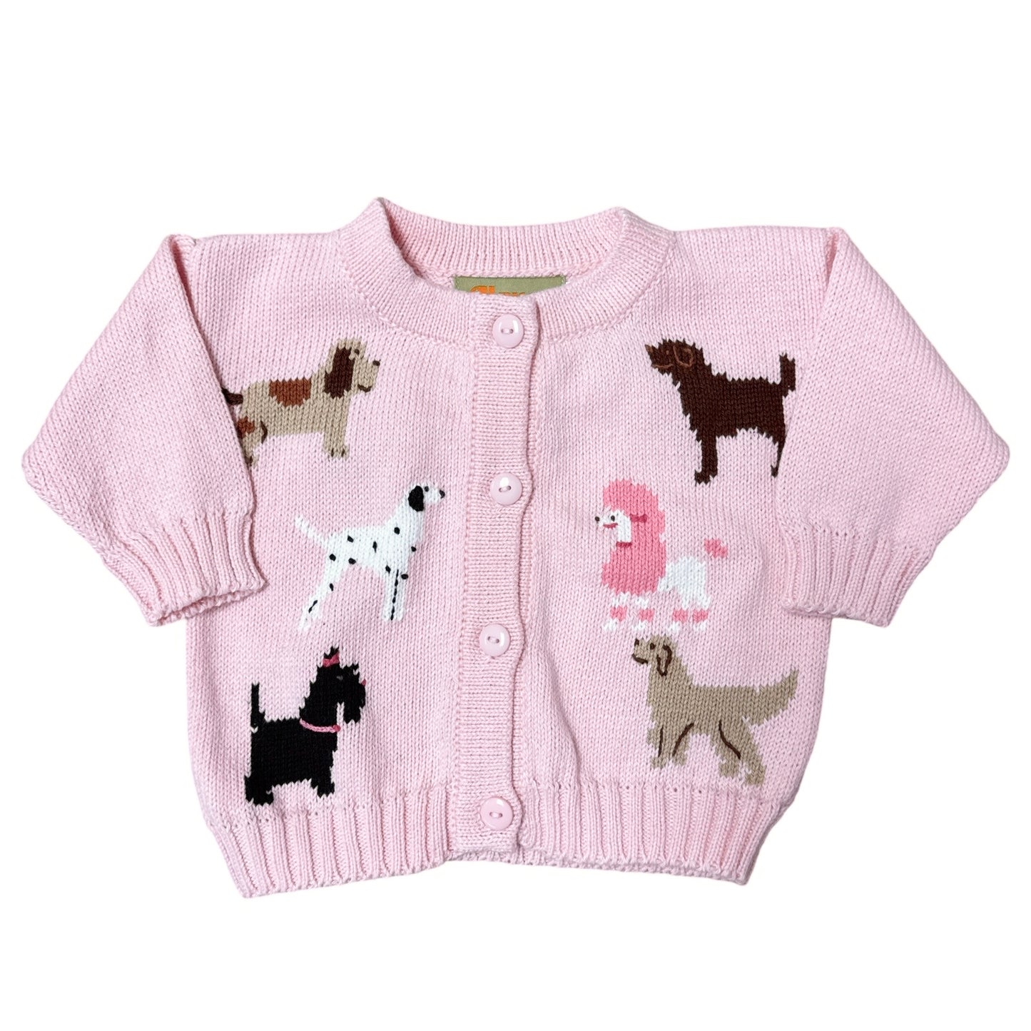 Light Pink Cardigan Sweater with Dogs