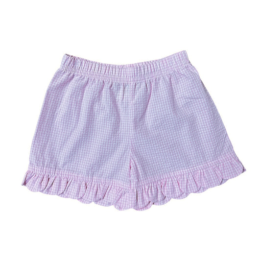 Petal Shorts, Pink Mini Check Seersucker
