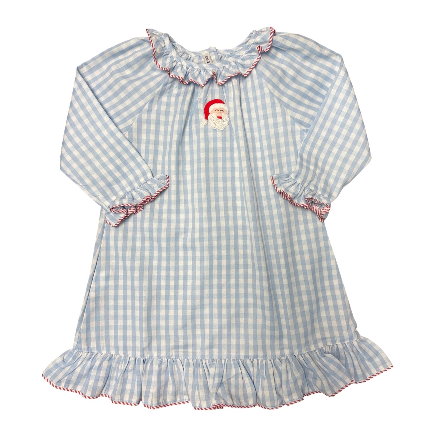 Girl's Santa Blue Gingham Nightgown