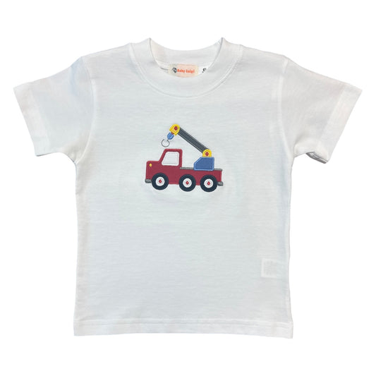 Boy's Short Sleeve White T-Shirt with Tow Truck Applique