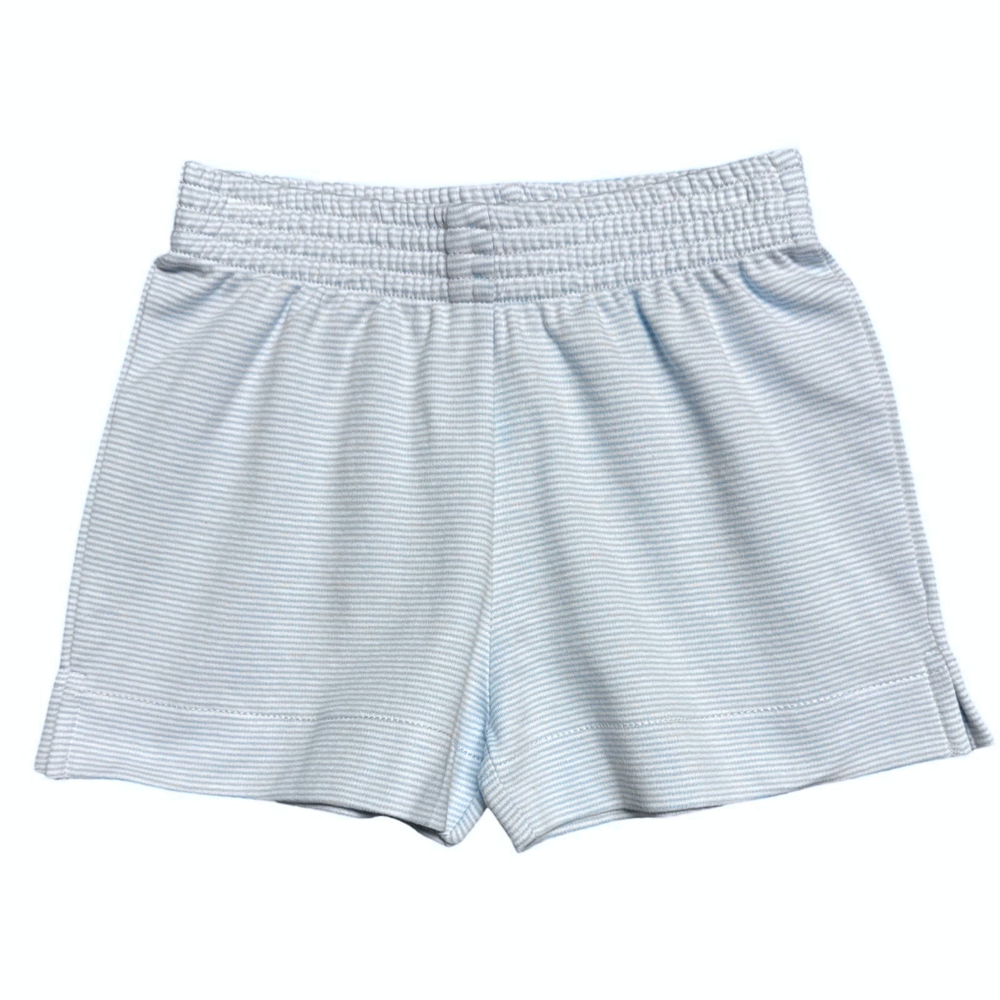 Boy's Cotton Play Shorts, Baby Blue Thin Stripe (Shorter Version)