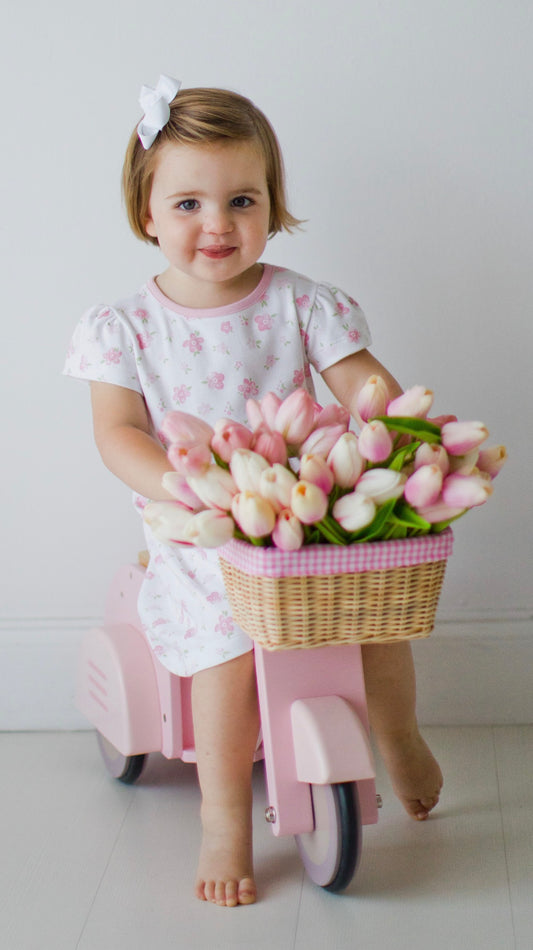 Short Sleeve Dress, Pink Flower Print