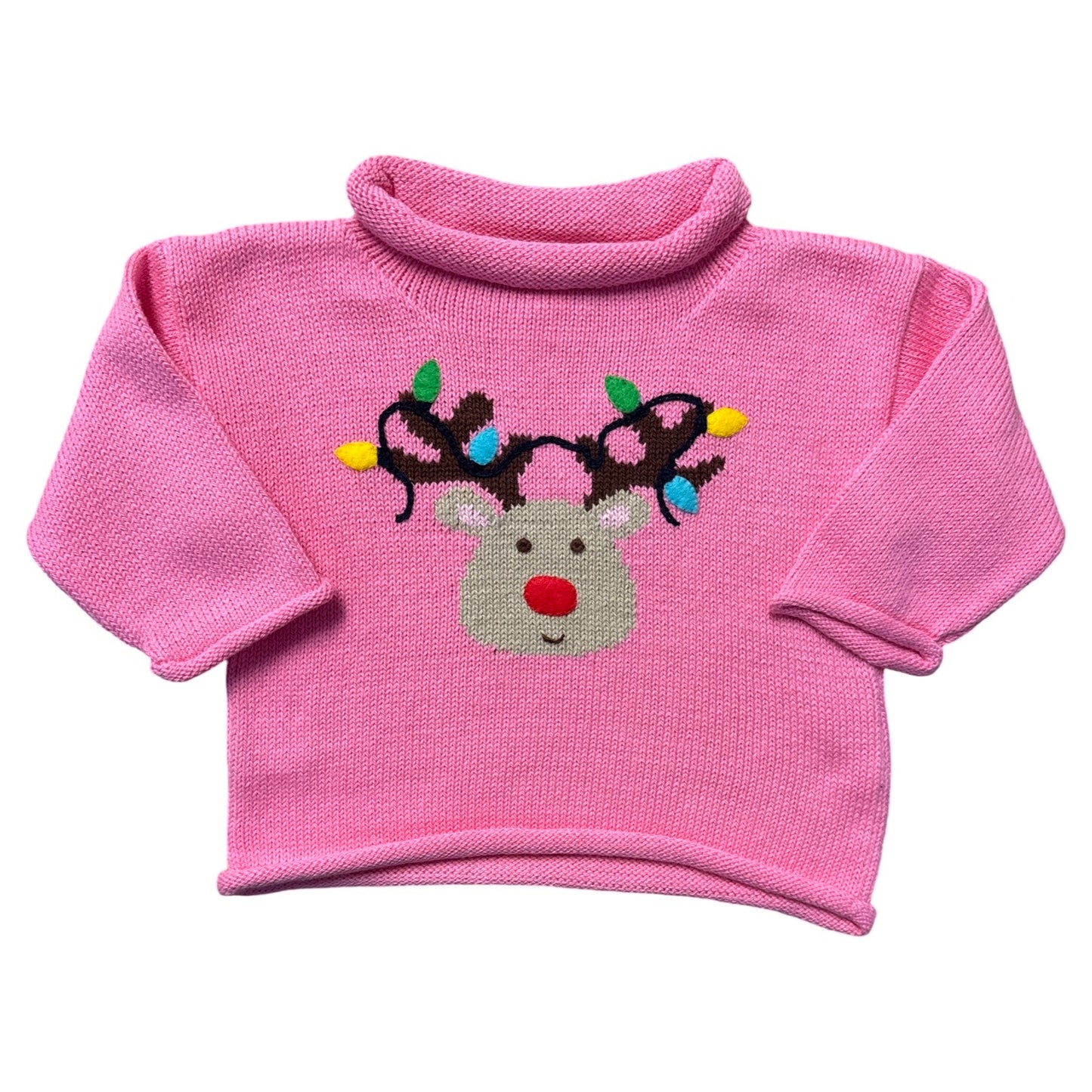 Pink Rudolph Lights in Antlers Rollneck Sweater