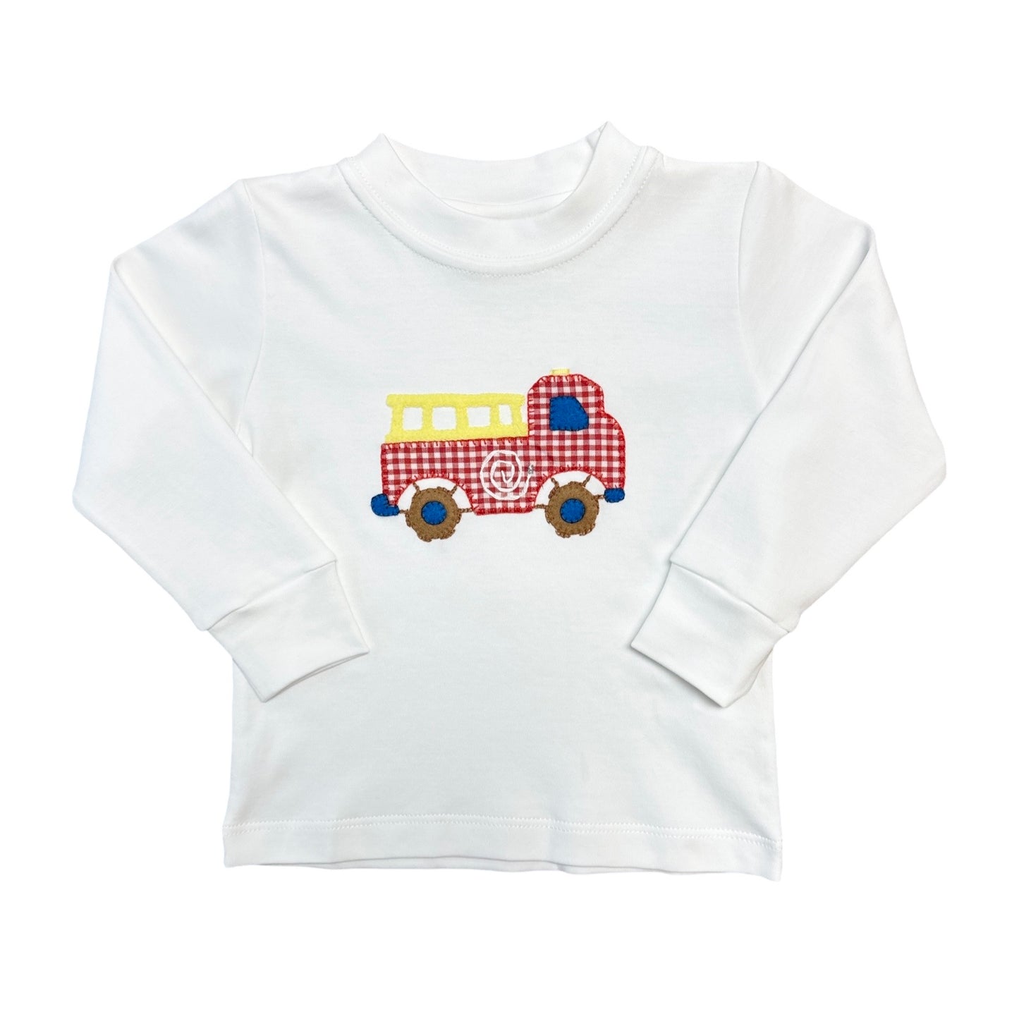 Boy's Fire Truck Applique White L/S T-Shirt