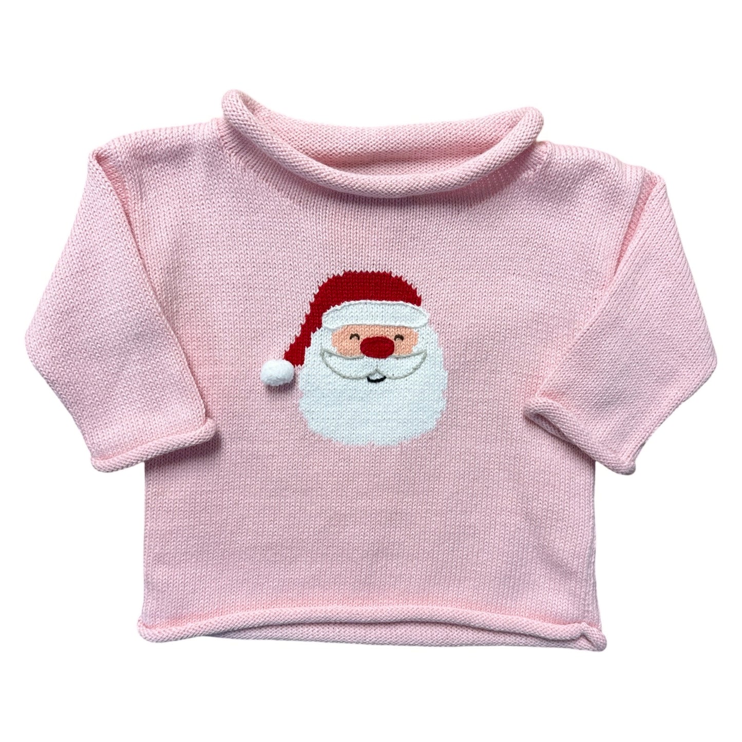 Rollneck Light Pink Sweater, Santa Face