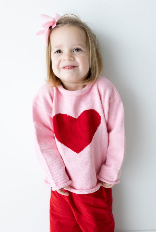 Rollneck Pink Sweater with Red Heart