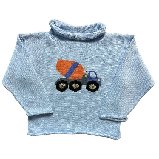 Rollneck Sky Blue Sweater with Cement Truck