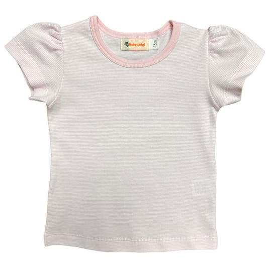 Girl Short Cap Sleeve T-Shirt, Pink Thin Stripe