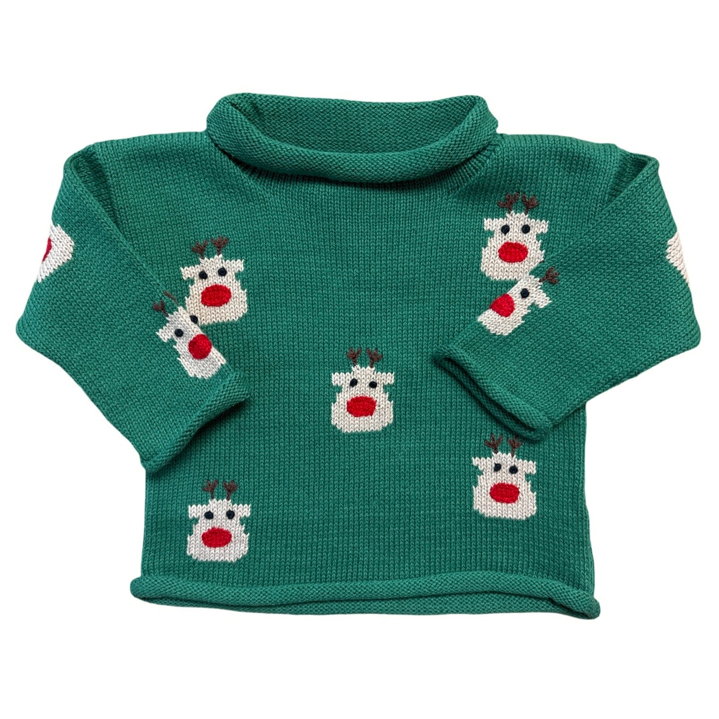 Green Rollneck Sweater with All Over Reindeer