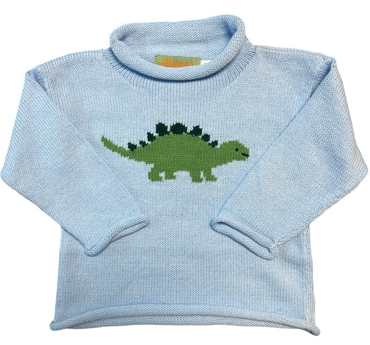 Rollneck Sky Blue Sweater with Baby Stegosaurus