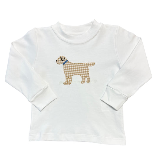 Boy's Winston Dog w/ Blue Collar Applique White L/S T-Shirt