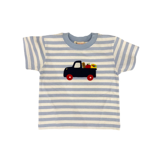 Boy's Short Sleeve Sky Blue Stripe Truck & School Supplies T-Shirt