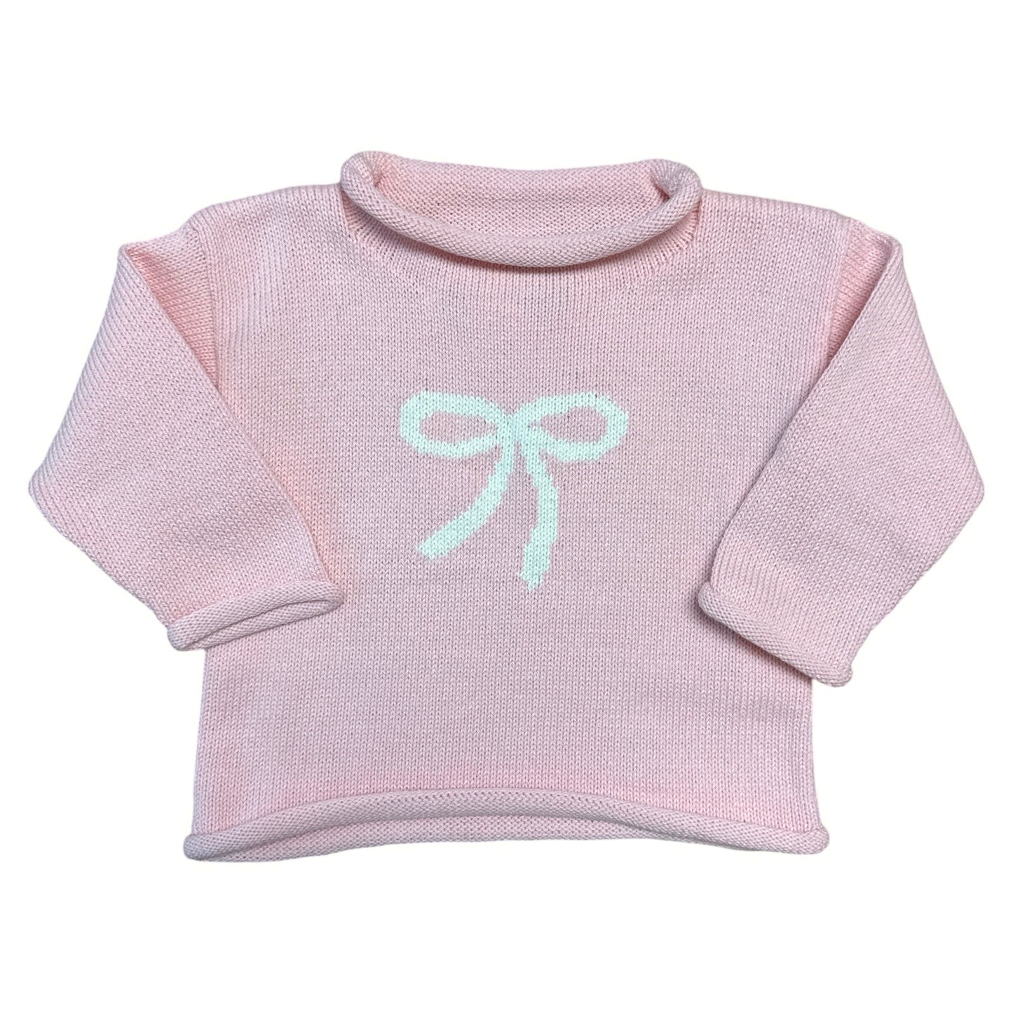 Rollneck Lt. Pink Sweater with White Bow