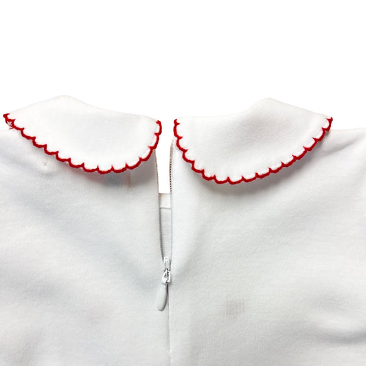 Girl's L/S Collared Back Zip Shirt, Embroidered Red Hearts