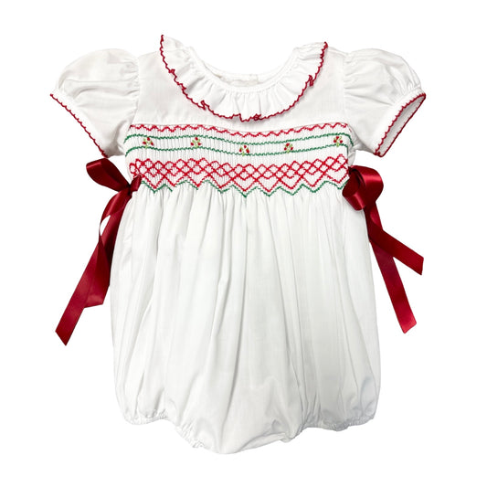 Christmas Holly Smocked Bubble with Side Ties