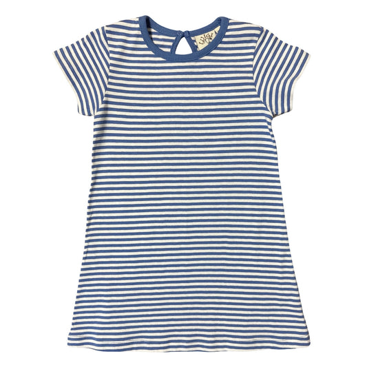 Short Sleeve A-Line Stripe Dark Chambray Dress