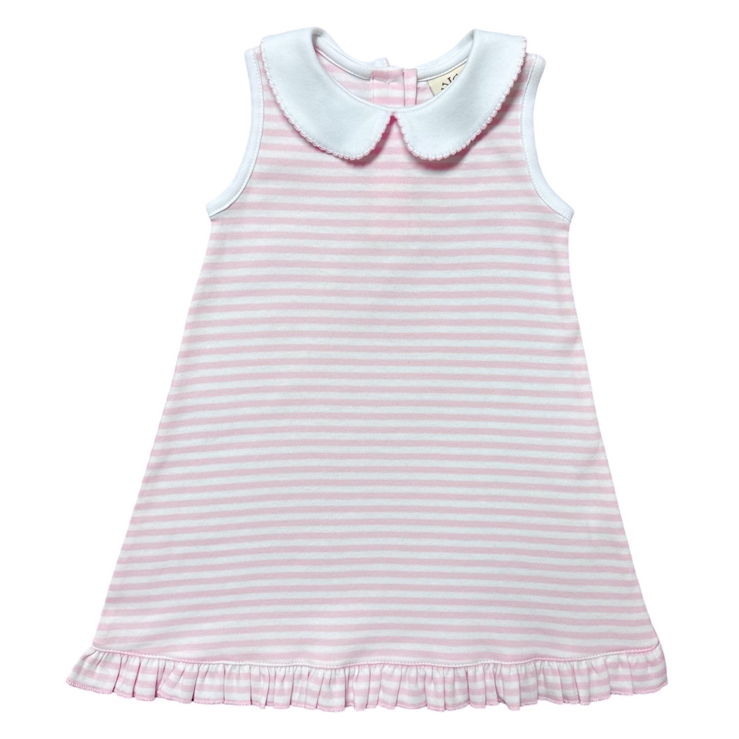 Sleeveless Collared Dress, Pink and White Stripe