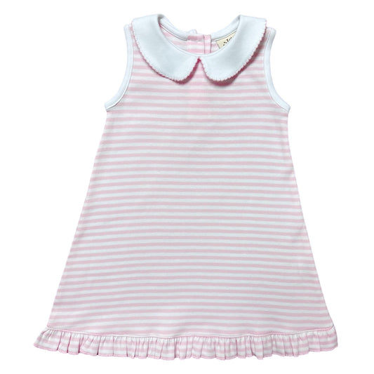 Sleeveless Collared Dress, Pink and White Stripe