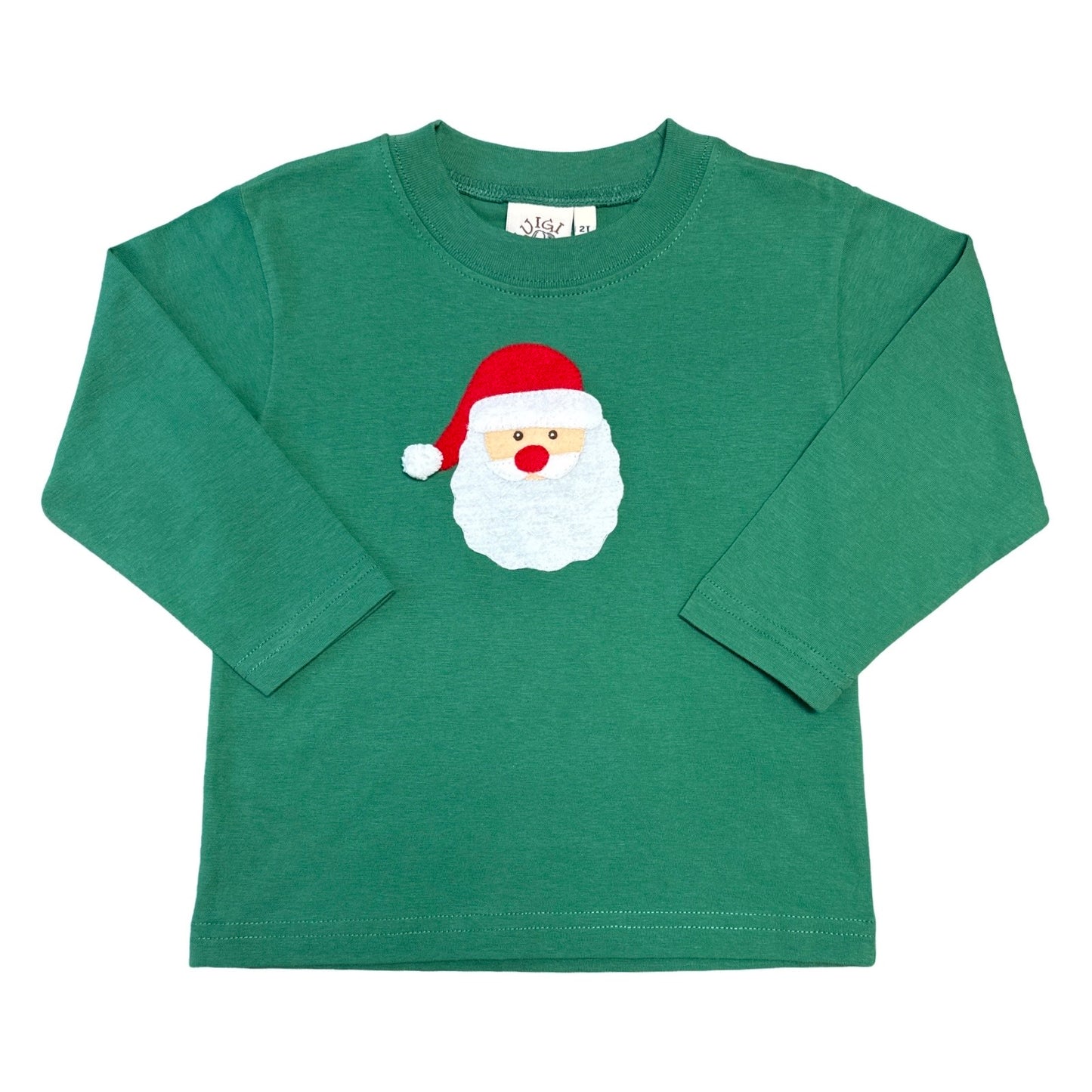 Boy's Long Sleeve Green Santa Applique T-Shirt