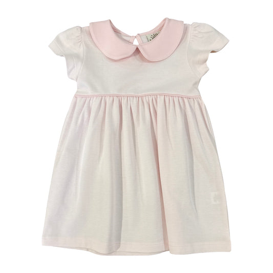 Short Cap Sleeve Collared Dress, Light Pink Mini Stripe