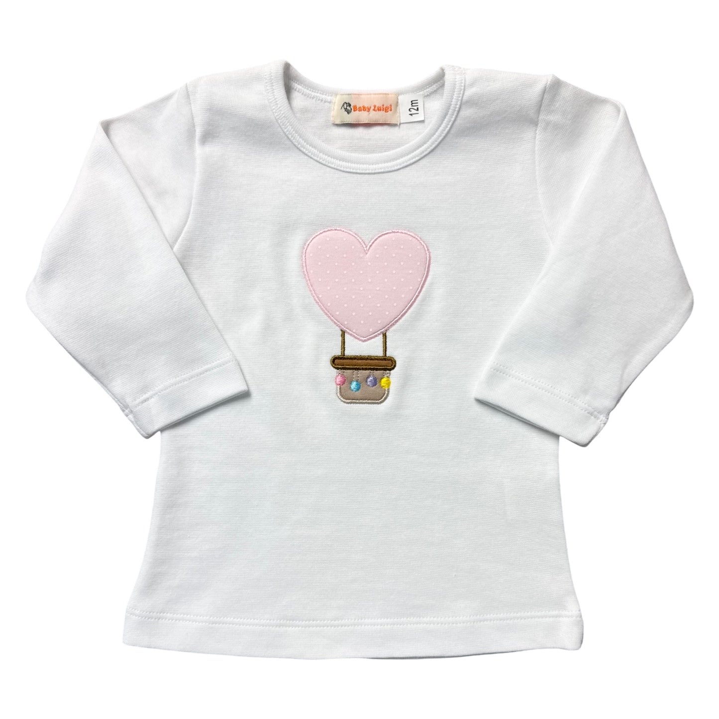 Girl's Long Sleeve T-Shirt, Heart Hot Air Balloon Applique