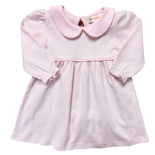 Long Sleeve Collared Play Dress, Lt. Pink Mini Stripe