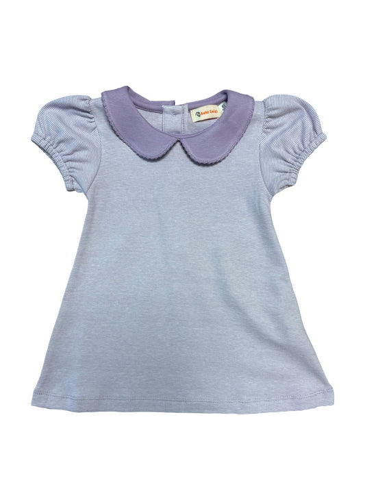 Short Sleeve Collared Play Dress, Lavender Mini Stripe