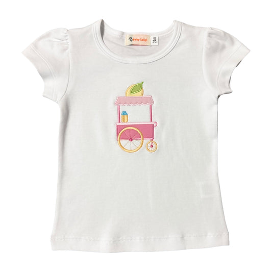 Girl Short Sleeve White T-Shirt, Lemonade Stand Applique