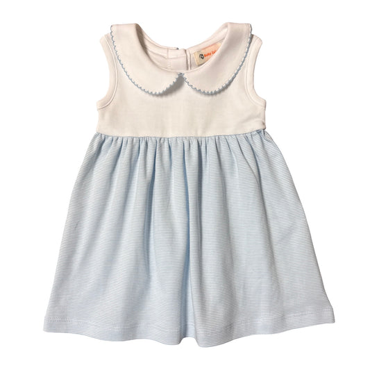 Sleeveless Collared Light Blue Mini Stripe Dress