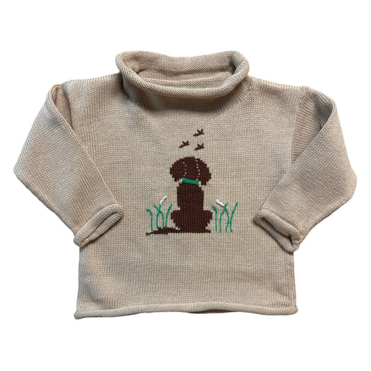 Rollneck Khaki Sweater with Hunting Dog & Ducks