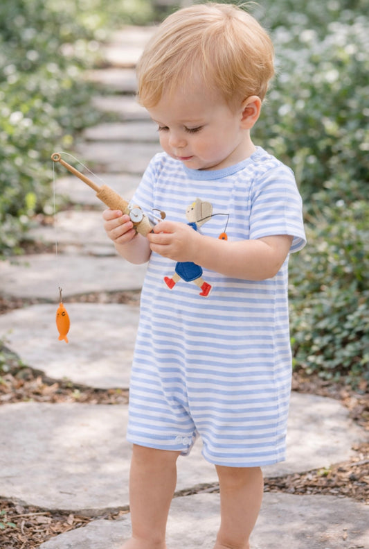 Striped Applique Romper, Off to the Pond