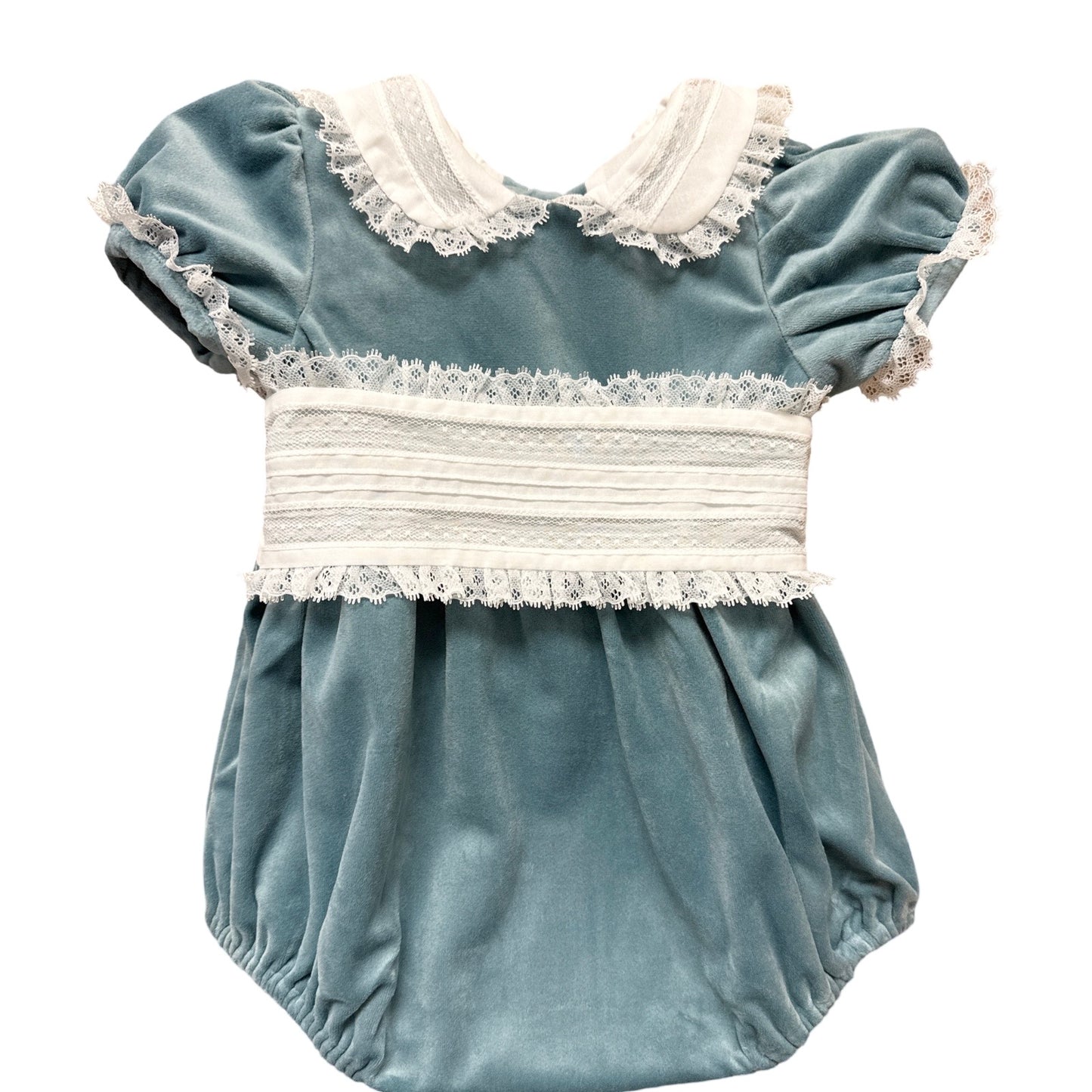 Girl's Blue Velvet Bubble with Lace