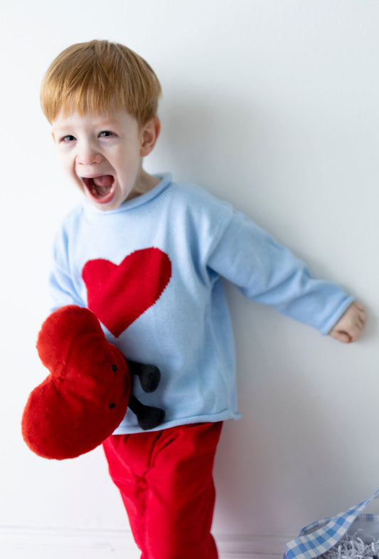 Rollneck Sky Blue Sweater with Red Heart