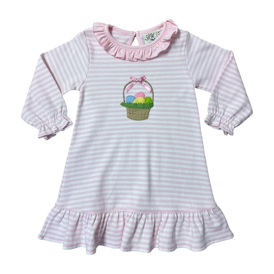 Long Sleeve Striped Dress with Ruffle Collar, Easter Basket